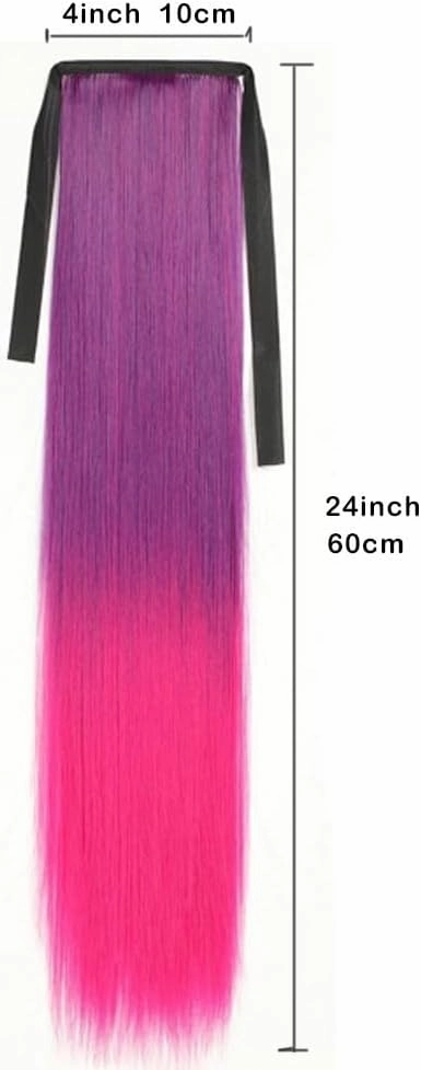 Ponytail Extension， Synthetic Ponytails Rainbow Colorful Hair Extension Ribbon Drawstring Straight Ponytail Cosplay Hairpiece,Hair Pieces for Women(Brown Gradient Bright red)