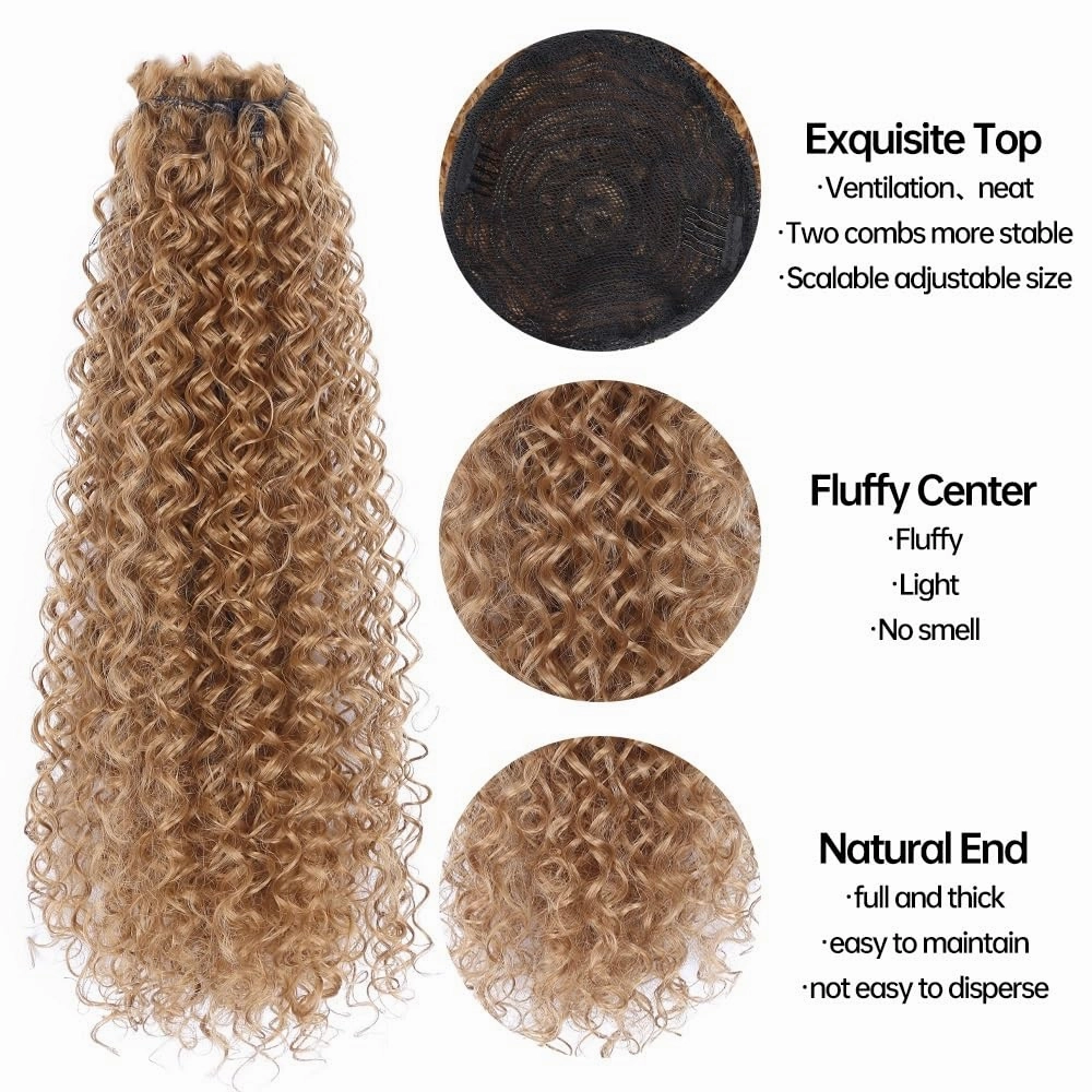 Ponytail extension， Women's Long Synthetic Wrap Drawstring Ponytail Extension Afro Kinky Curly Style,Hair pieces for women(Black red)