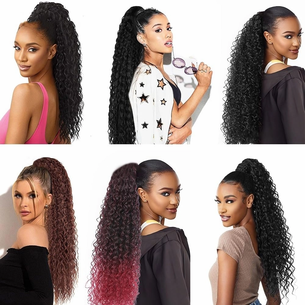 Ponytail extension， Women's Long Synthetic Wrap Drawstring Ponytail Extension Afro Kinky Curly Style,Hair pieces for women(Black red)