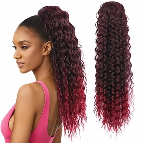 Ponytail extension， Women's Long Synthetic Wrap Drawstring Ponytail Extension Afro Kinky Curly Style,Hair pieces for women(Black red)