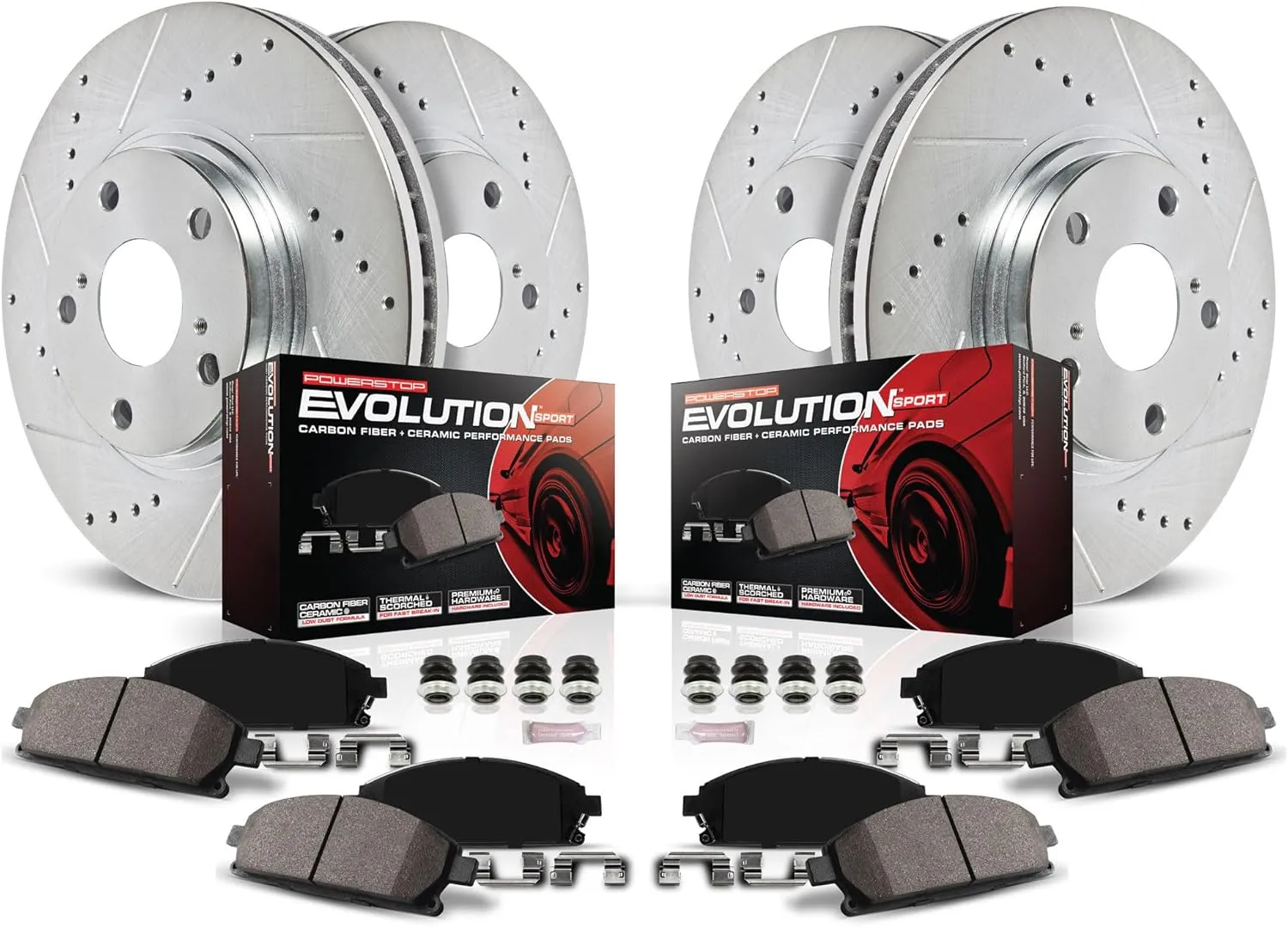 Power Stop K8006 Front and Rear Z23 Carbon Fiber Brake Pads with Drilled & Slotted Brake Rotors Kit For INFINITI Q50 2014-2022, INFINITI Q60 2017-2022 [Model Specific]