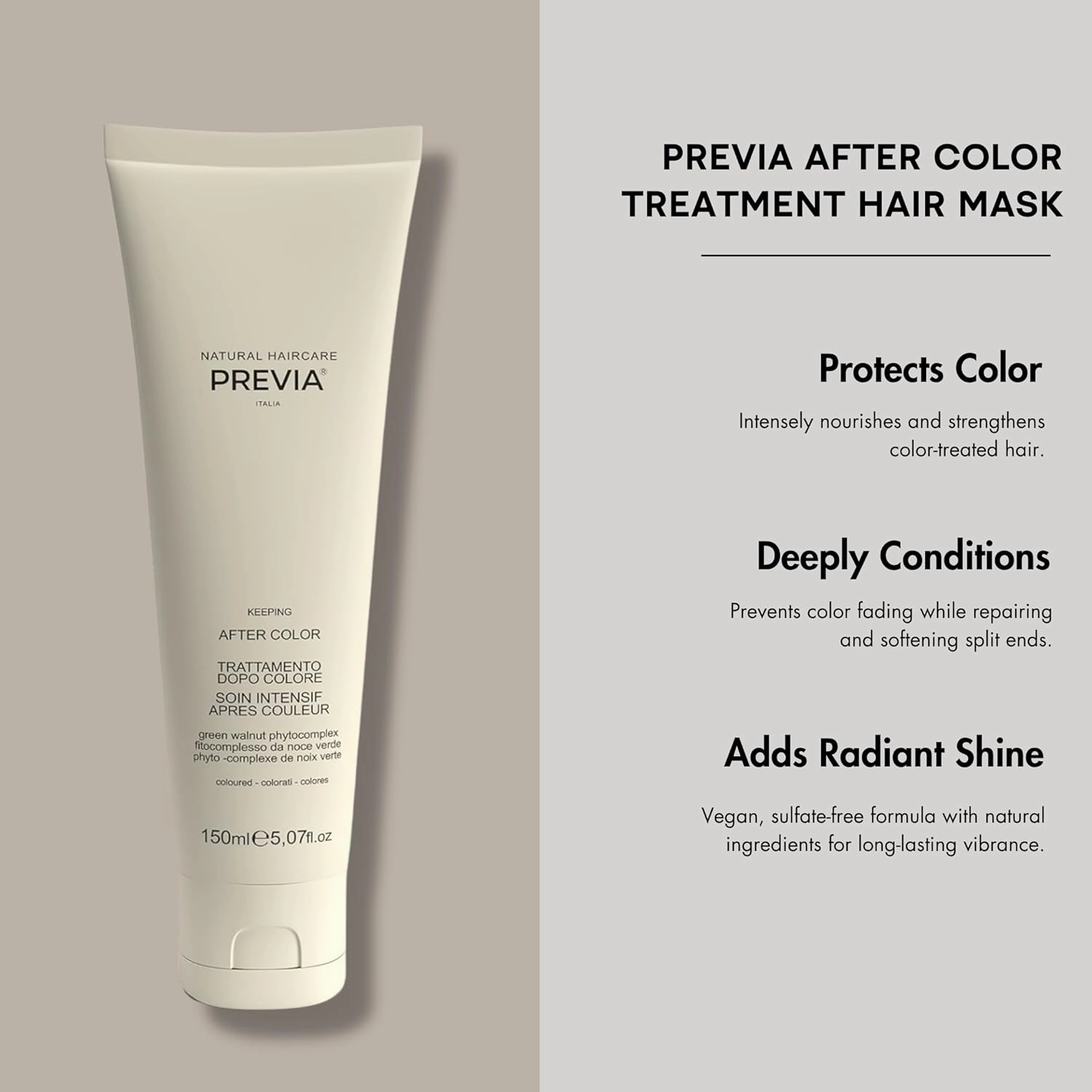 PREVIA Keeping After Color Treatment Hair Mask – Protective Hair Mask for Color Treated Hair, Deep Conditioning Repair for Split Ends, Prevents Fading & Adds Shine, Vegan & Sulfate-Free, 5.07 FlOz