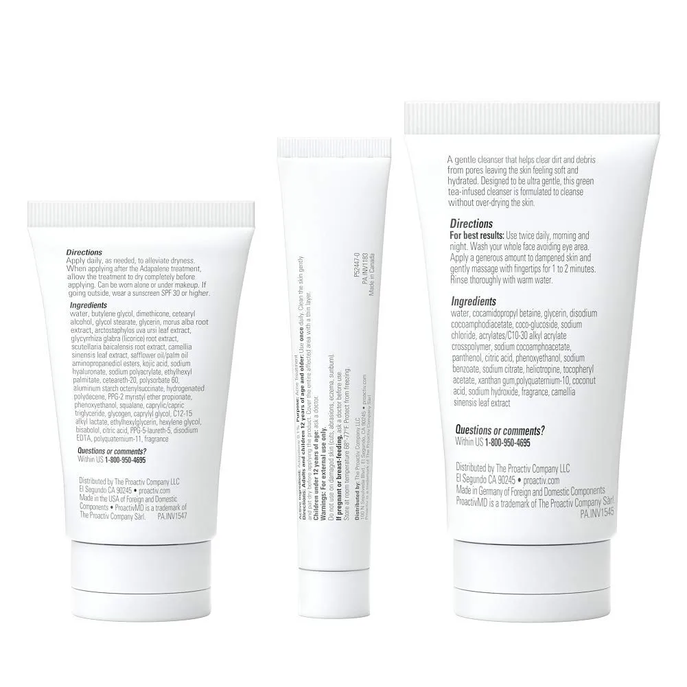 Proactiv MD 3-Step Routine, Ultra-Gentle Face Cleanser, 0.1% Adapalene Gel Treatment, Ultra-Hydrating Moisturizer, 30-Day Acne Treatment Kit