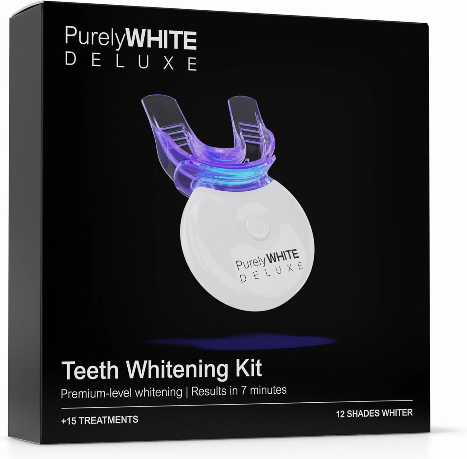 PurelyWHITE DELUXE Teeth Whitening Kit, Complete LED Teeth Whitening, 15  Treatments, (3) 3ml Whitening Gel Syringes, Whiter Smile in 7 Minutes