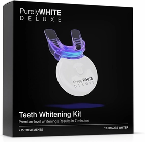 PurelyWHITE DELUXE Teeth Whitening Kit, Complete LED Teeth Whitening, 15  Treatments, (3) 3ml Whitening Gel Syringes, Whiter Smile in 7 Minutes