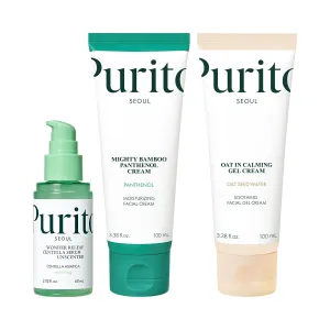 PURITO Seoul BEST SELLER SET FOR GLASS SKIN (Centella Unscented Serum   Mighty Bamboo Panthenol Cream   Oat-in Calming Gel Cream), Moisturizer, Vegan & Cruelty-Free, Korean Skincare