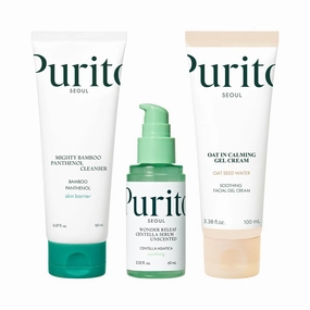 PURITO Mighty Bamboo Panthenol Cleanser, Centella Unscented Serum & Oat-in Calming Gel Cream Set