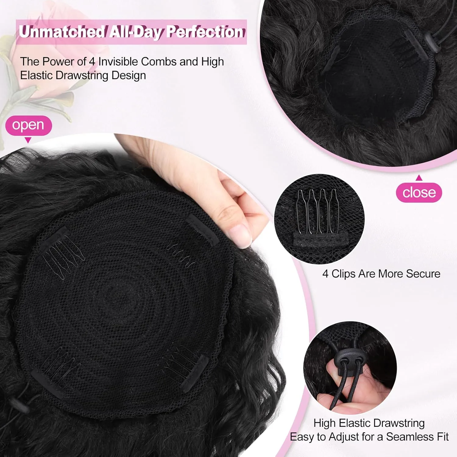 QGZ Curly Ponytail Extension,Drawstring Ponytail for Black Women 10 Inch Synthetic Short Hair Two Styles in One Versatile Pony Tails(Black)