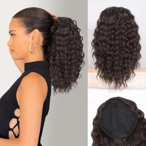 QGZ Curly Ponytail Extension,Drawstring Ponytail for Black Women 14 Inch Synthetic Short Wavy Curly Layered Pony Tails Hair Extensions for Daily Use(Reddish Brown)