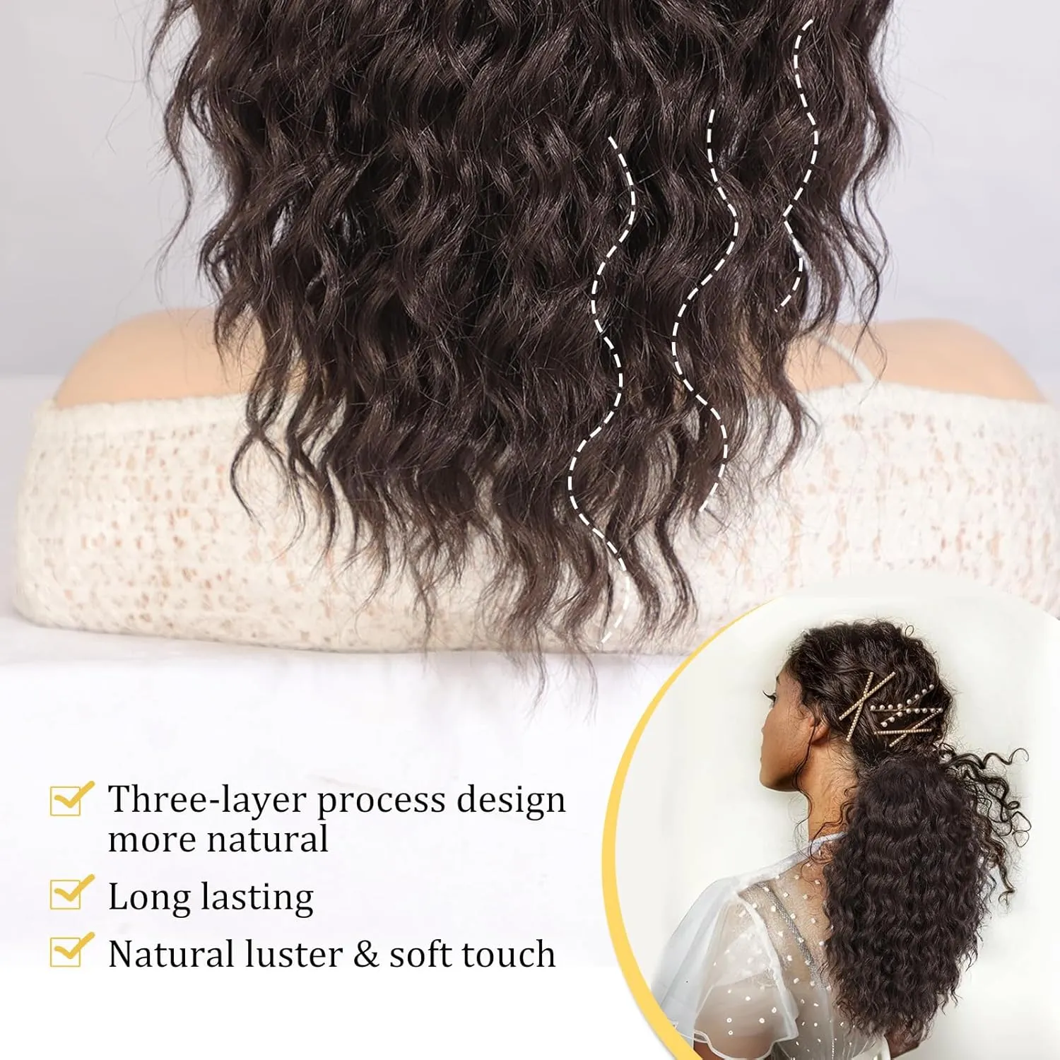 QGZ Curly Ponytail Extension,Drawstring Ponytail for Black Women 14 Inch Synthetic Short Wavy Curly Layered Pony Tails Hair Extensions for Daily Use(Reddish Brown)