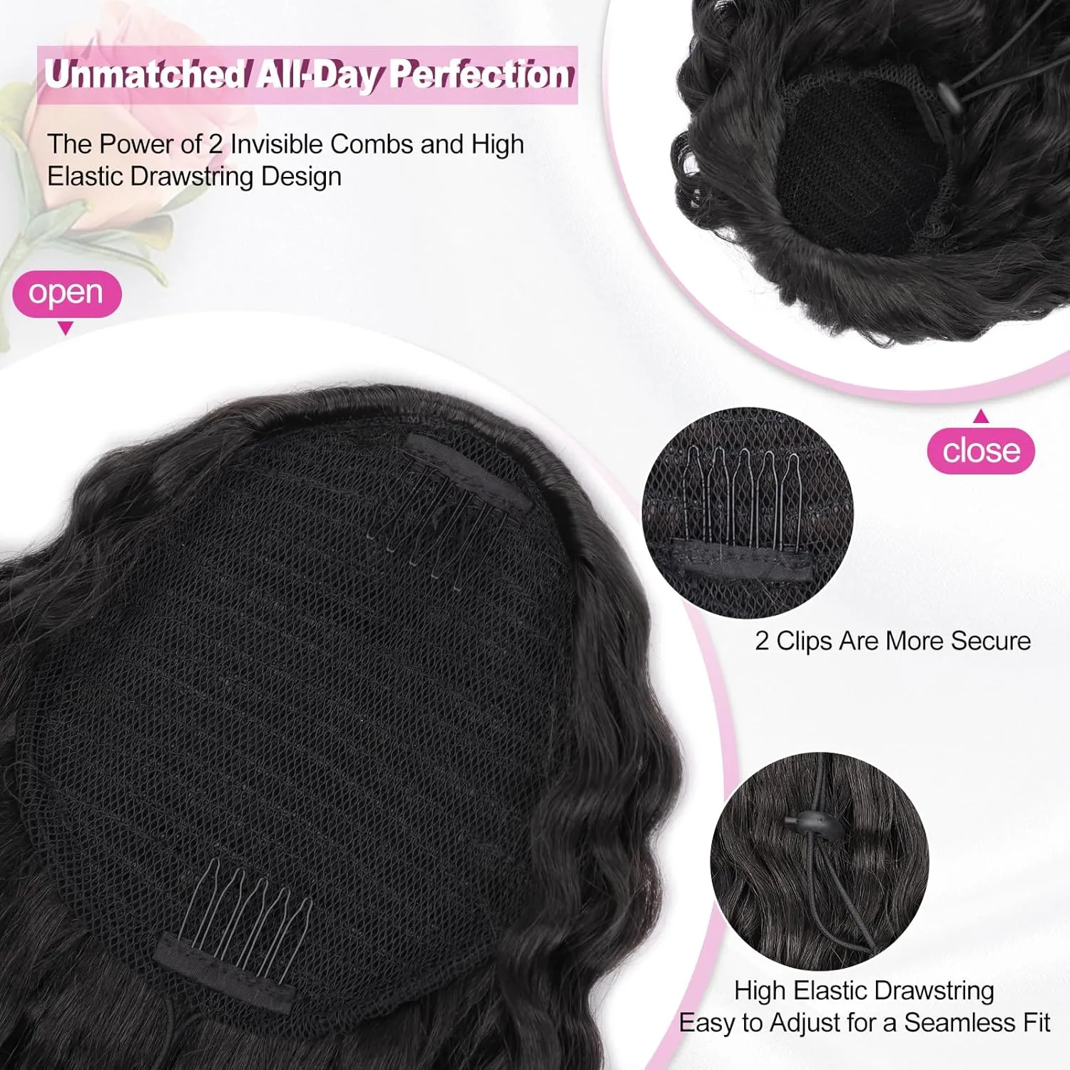 QGZ Ponytail Extension Drawstring Ponytail for Black Women 18 Inch Synthetic Long Afro Curly Fluffy Ponytail for Daily Use(Black)