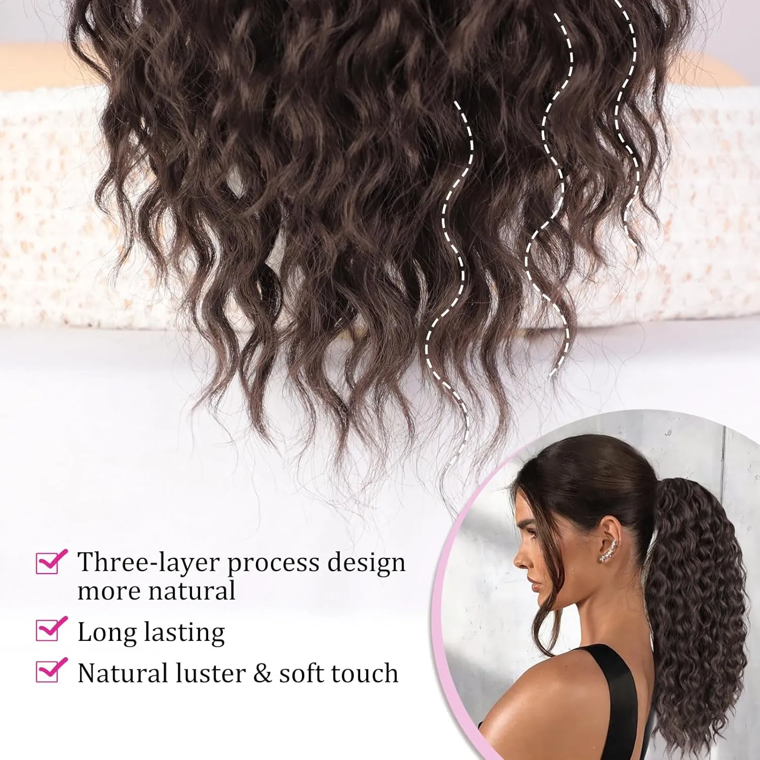 QGZ Ponytail Extension Drawstring Ponytail for Black Women 18 Inch Synthetic Long Afro Curly Fluffy Ponytail for Daily Use(Reddish Brown)