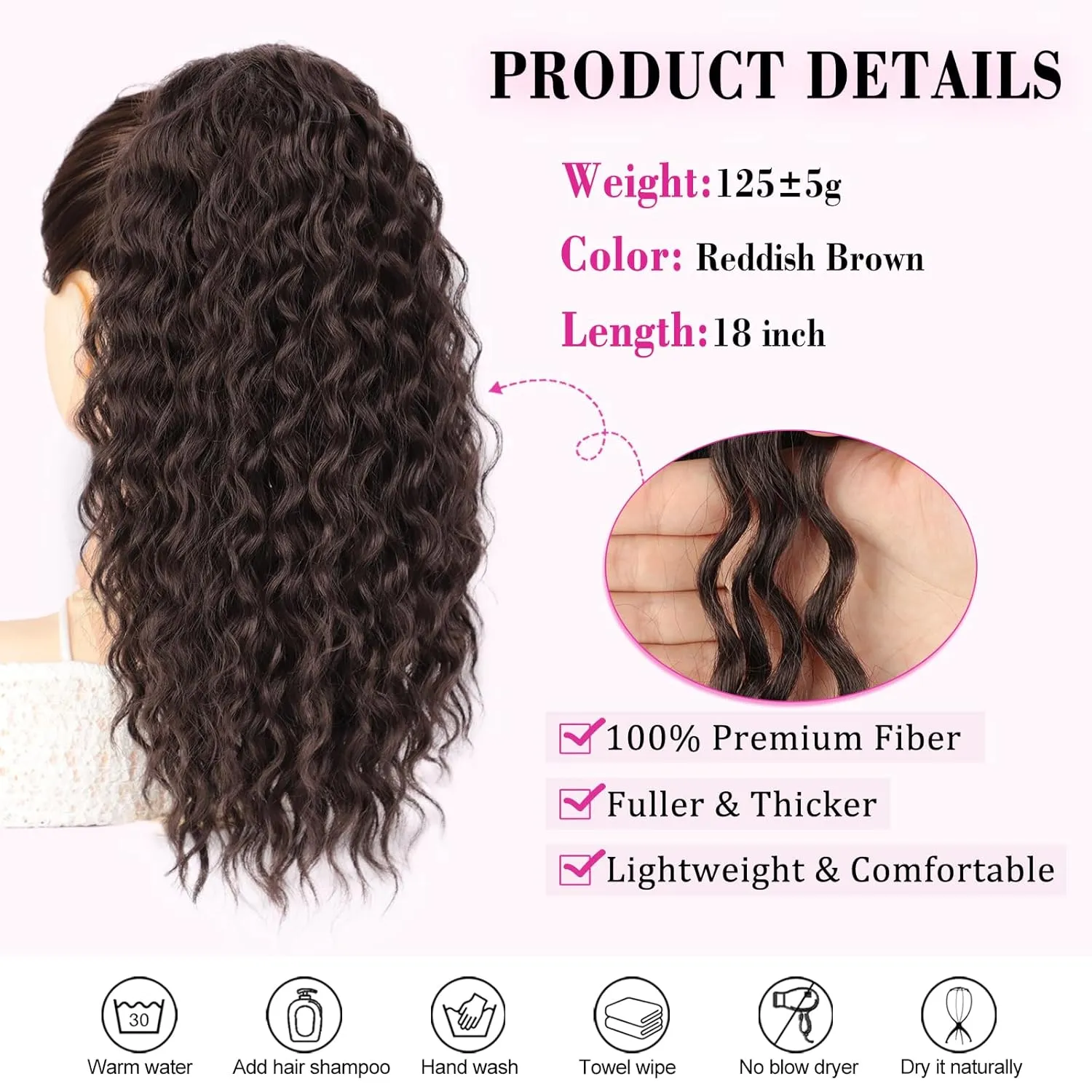 QGZ Ponytail Extension Drawstring Ponytail for Black Women 18 Inch Synthetic Long Afro Curly Fluffy Ponytail for Daily Use(Reddish Brown)