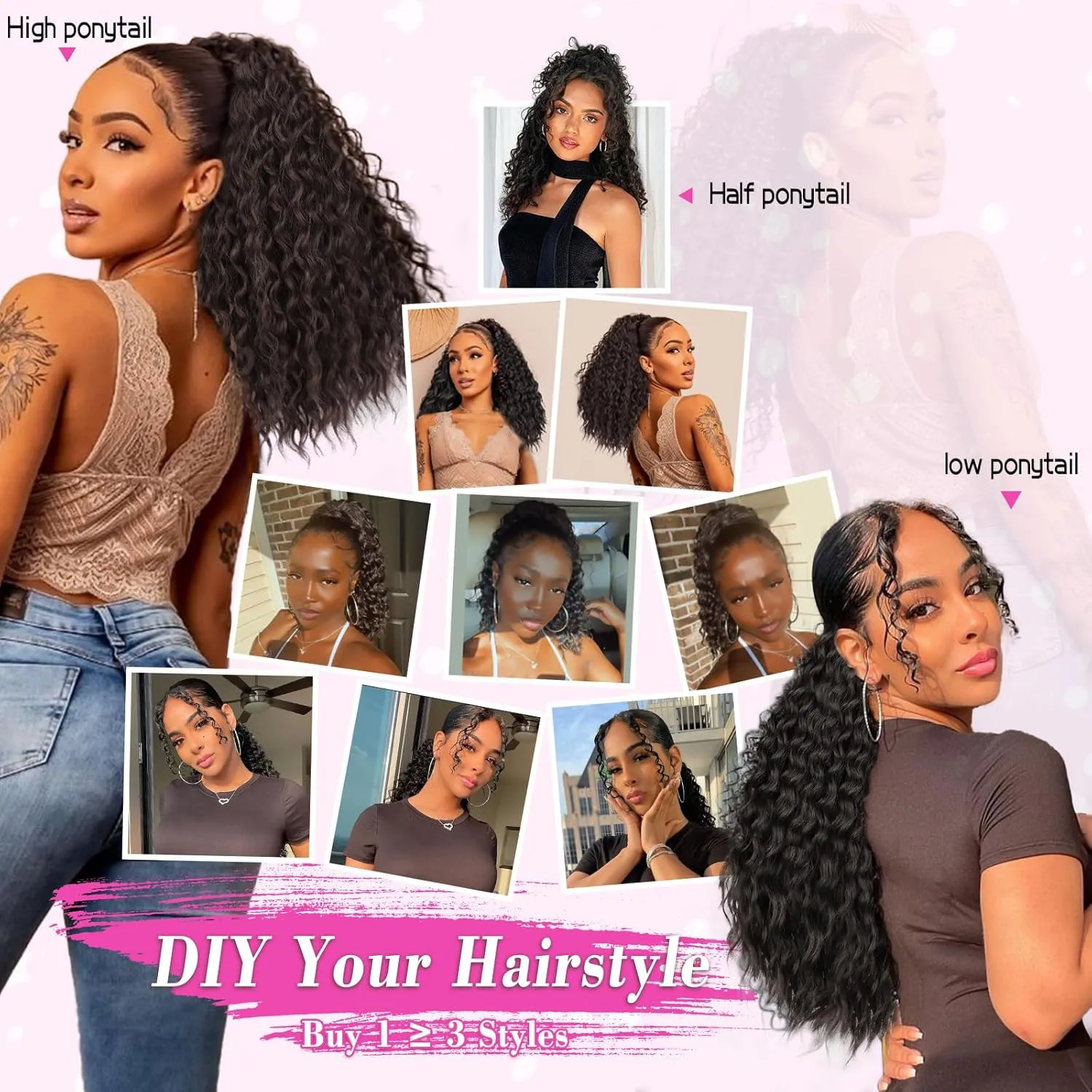 QGZ Ponytail Extension Drawstring Ponytail for Black Women 18 Inch Synthetic Long Afro Curly Fluffy Ponytail for Daily Use(Reddish Brown)