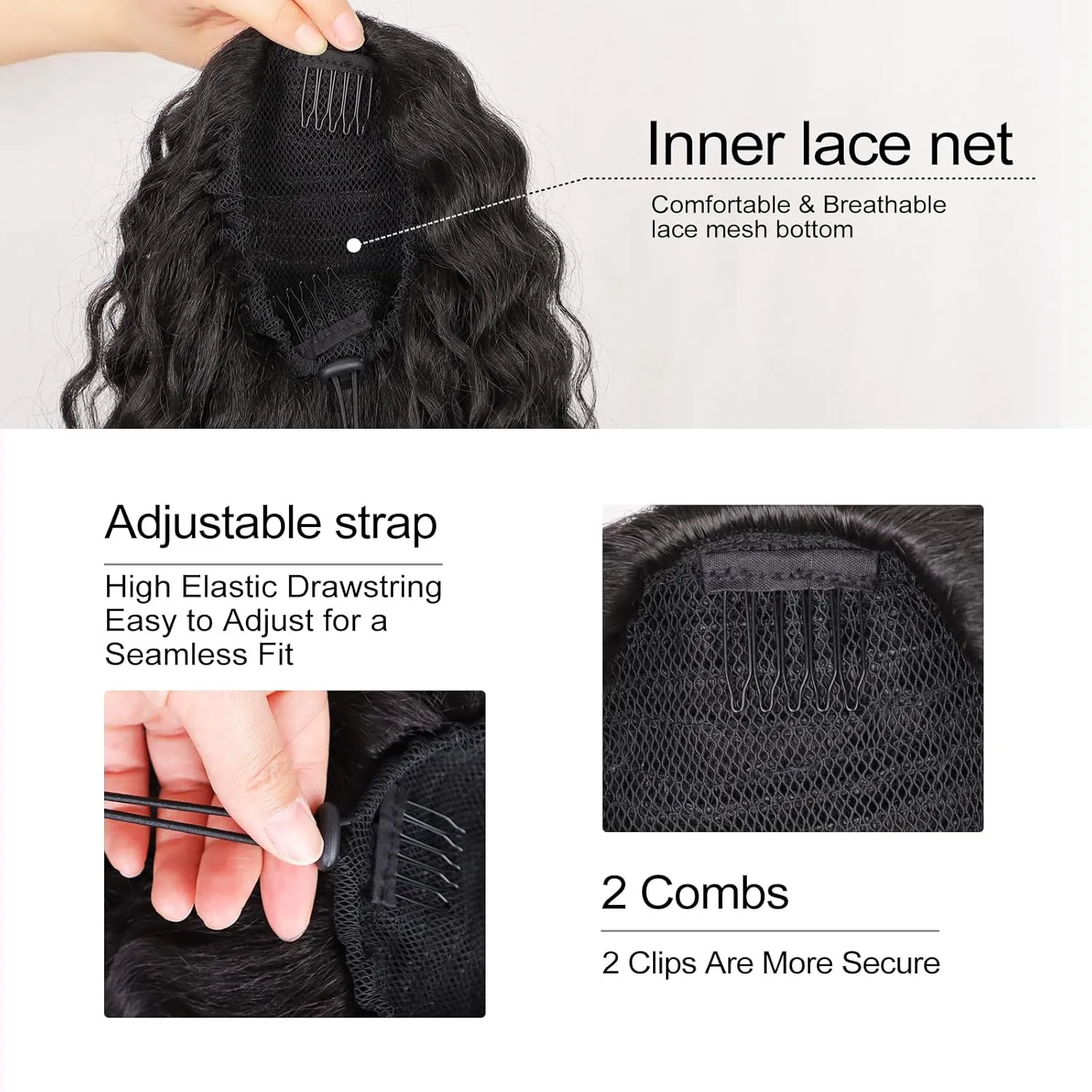 QGZ Ponytail Extension Drawstring Ponytail for Black Women 22 Inch Synthetic Long Curly Fluffy Pony Tails Hair Extensions for Daily Use(Black)