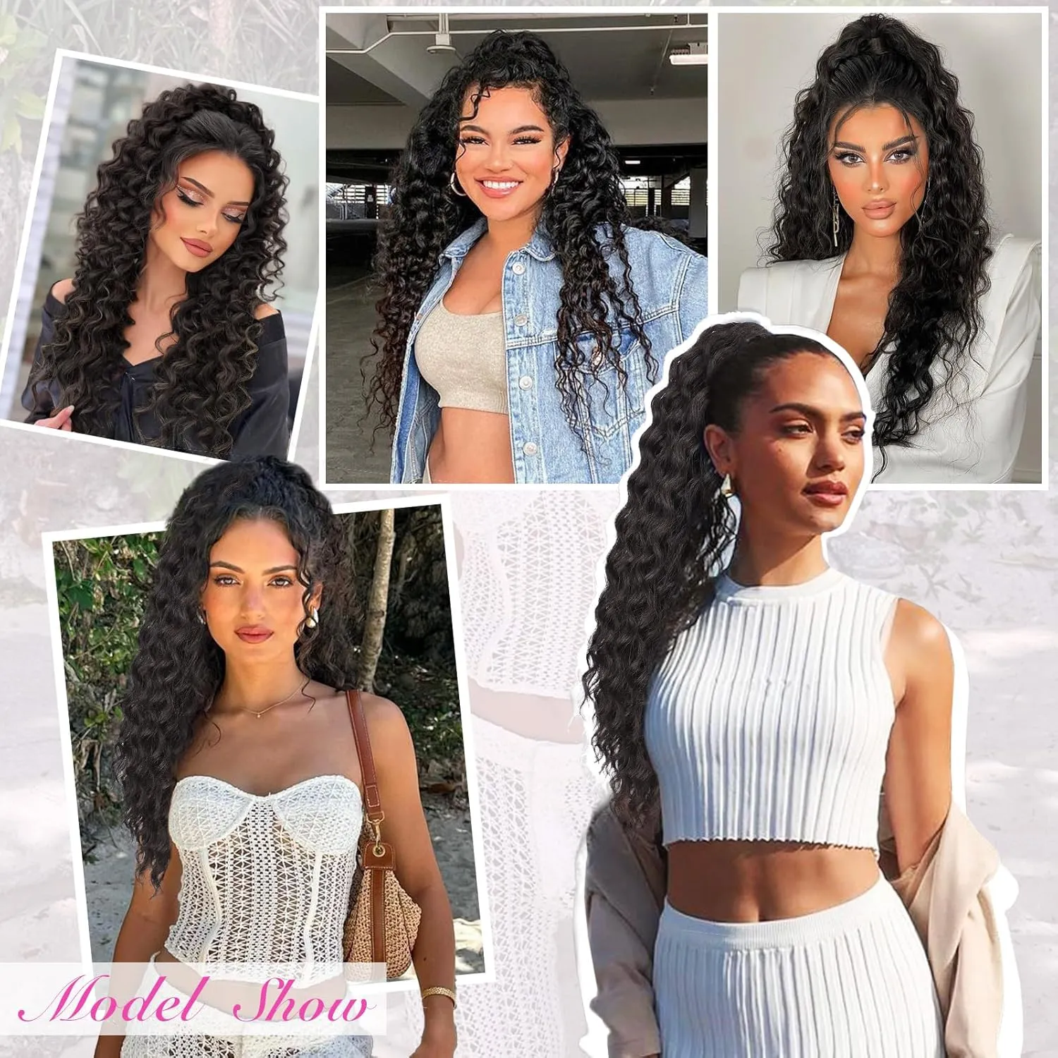 QGZ Ponytail Extension Drawstring Ponytail for Black Women 22 Inch Synthetic Long Curly Fluffy Pony Tails Hair Extensions for Daily Use(Black)