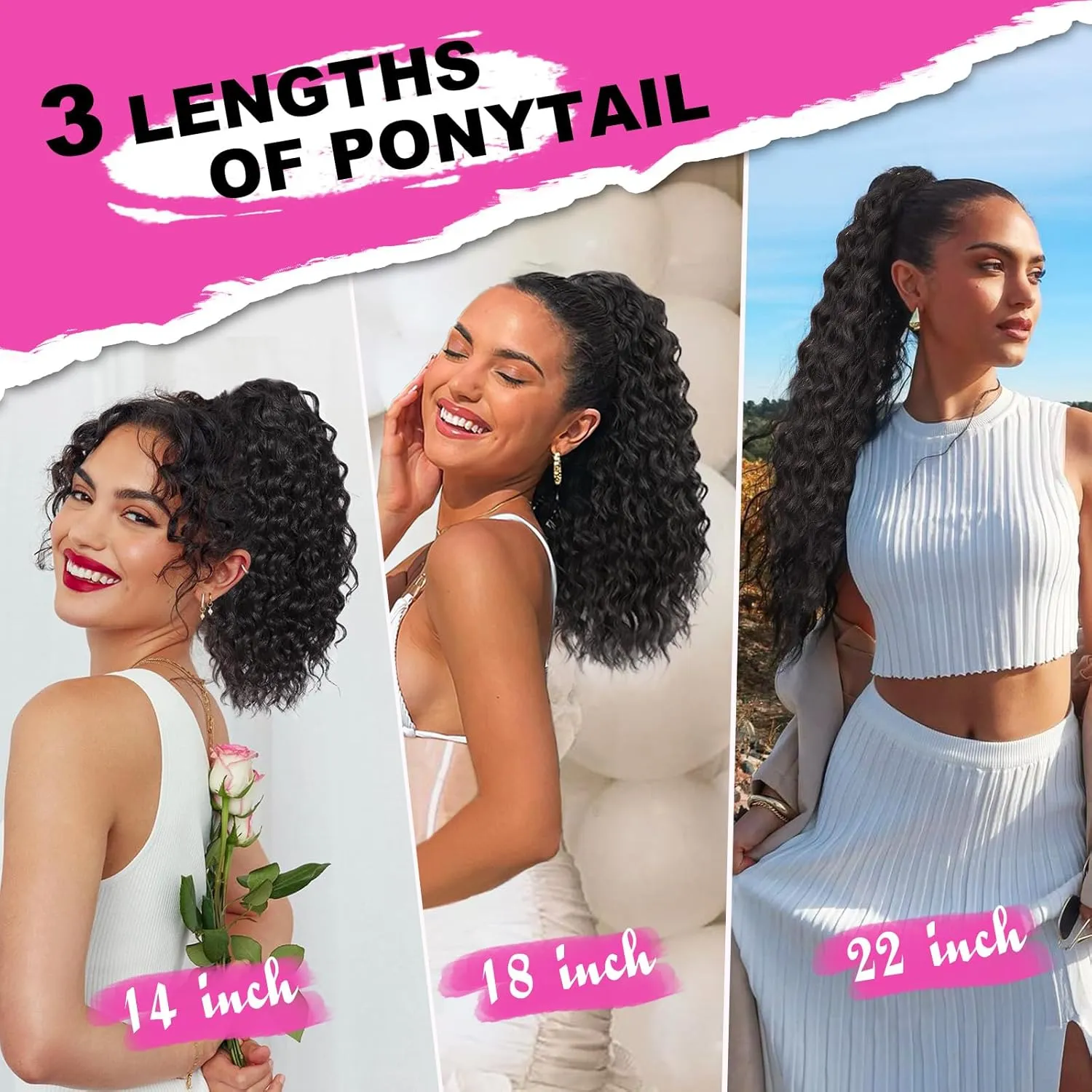 QGZ Ponytail Extension Drawstring Ponytail for Black Women 22 Inch Synthetic Long Curly Fluffy Pony Tails Hair Extensions for Daily Use(Black)