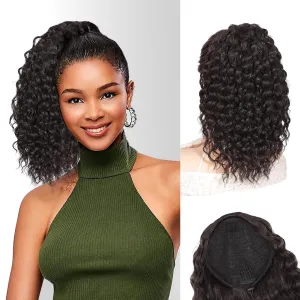 QGZ Ponytail Extension,Drawstring Ponytail for Black Women 14 Inch Synthetic Short Wavy Curly Fluffy Pony Tails Hair Extensions for Daily Use(Black Brown)