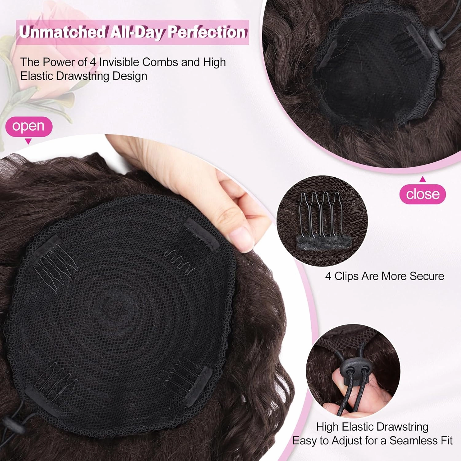 QGZ Curly Ponytail Extension,Drawstring Ponytail for Black Women 10 Inch Synthetic Short Hair Two Styles in One Versatile Pony Tails(Reddish Brown)