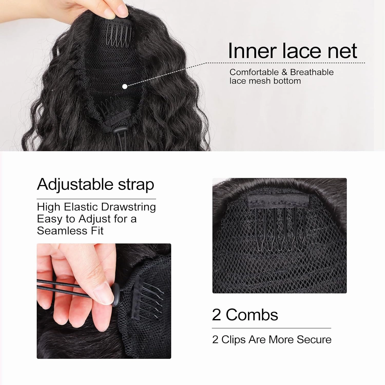 QGZ Ponytail Extension,Drawstring Ponytail for Black Women 14 Inch Synthetic Short Wavy Curly Layered Pony Tails Hair Extensions for Daily Use(Black)