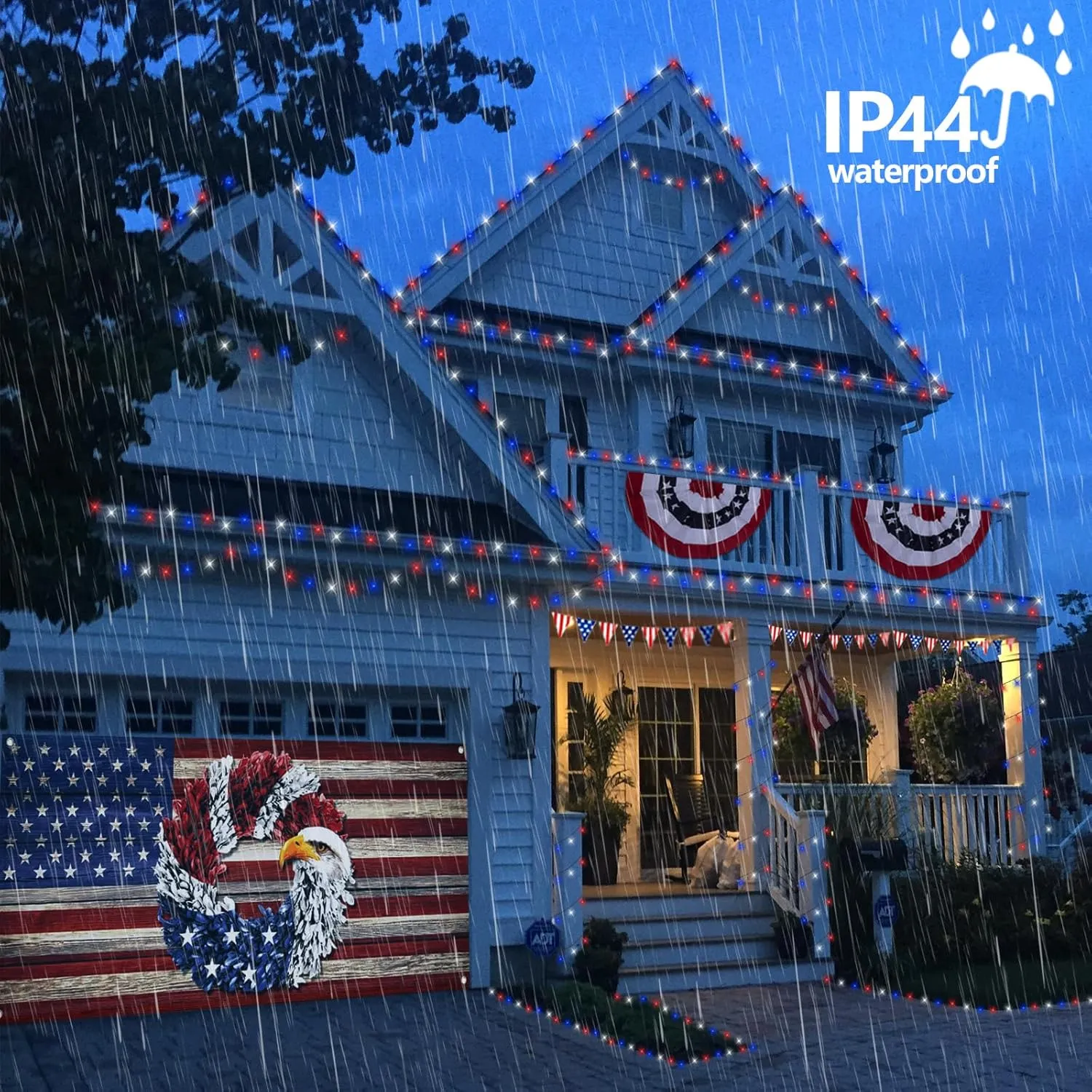 QITONG 500LED 4th of July Decorations String Lights Outdoor, 8 Modes Fourth of July Decorations Light Plug in, 165ft Patriotic Lights for Independence Day Memorial Patriotic Day Decor