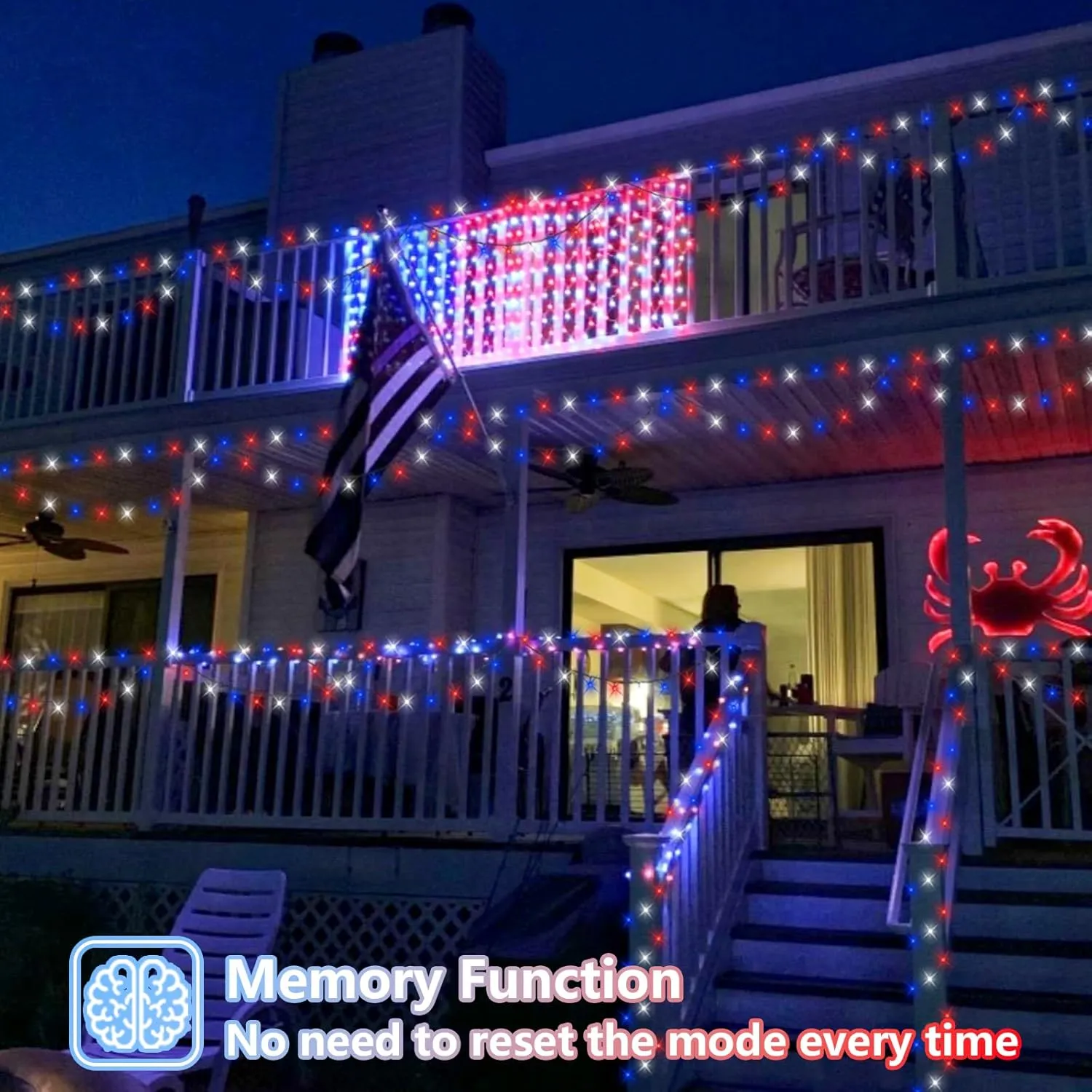 QITONG 500LED 4th of July Decorations String Lights Outdoor, 8 Modes Fourth of July Decorations Light Plug in, 165ft Patriotic Lights for Independence Day Memorial Patriotic Day Decor