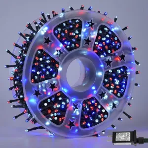 QITONG 500LED 4th of July Decorations String Lights Outdoor, 8 Modes Fourth of July Decorations Light Plug in, 165ft Patriotic Lights for Independence Day Memorial Patriotic Day Decor