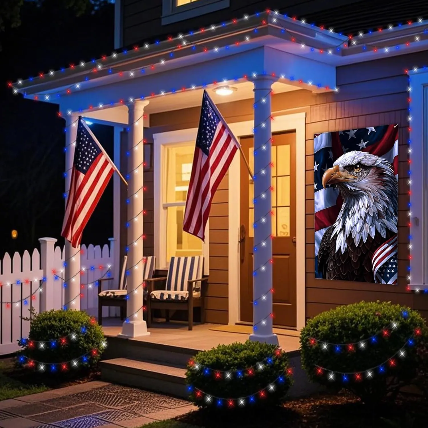 QITONG 500LED 4th of July Decorations String Lights Outdoor, 8 Modes Fourth of July Decorations Light Plug in, 165ft Patriotic Lights for Independence Day Memorial Patriotic Day Decor