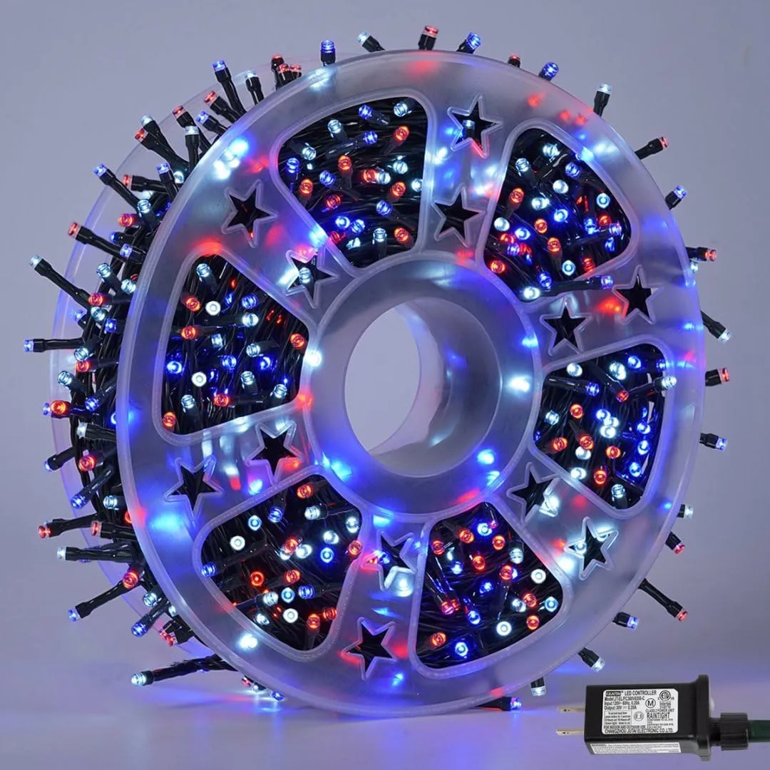 QITONG 500LED 4th of July Decorations String Lights Outdoor, 8 Modes Fourth of July Decorations Light Plug in, 165ft Patriotic Lights for Independence Day Memorial Patriotic Day Decor