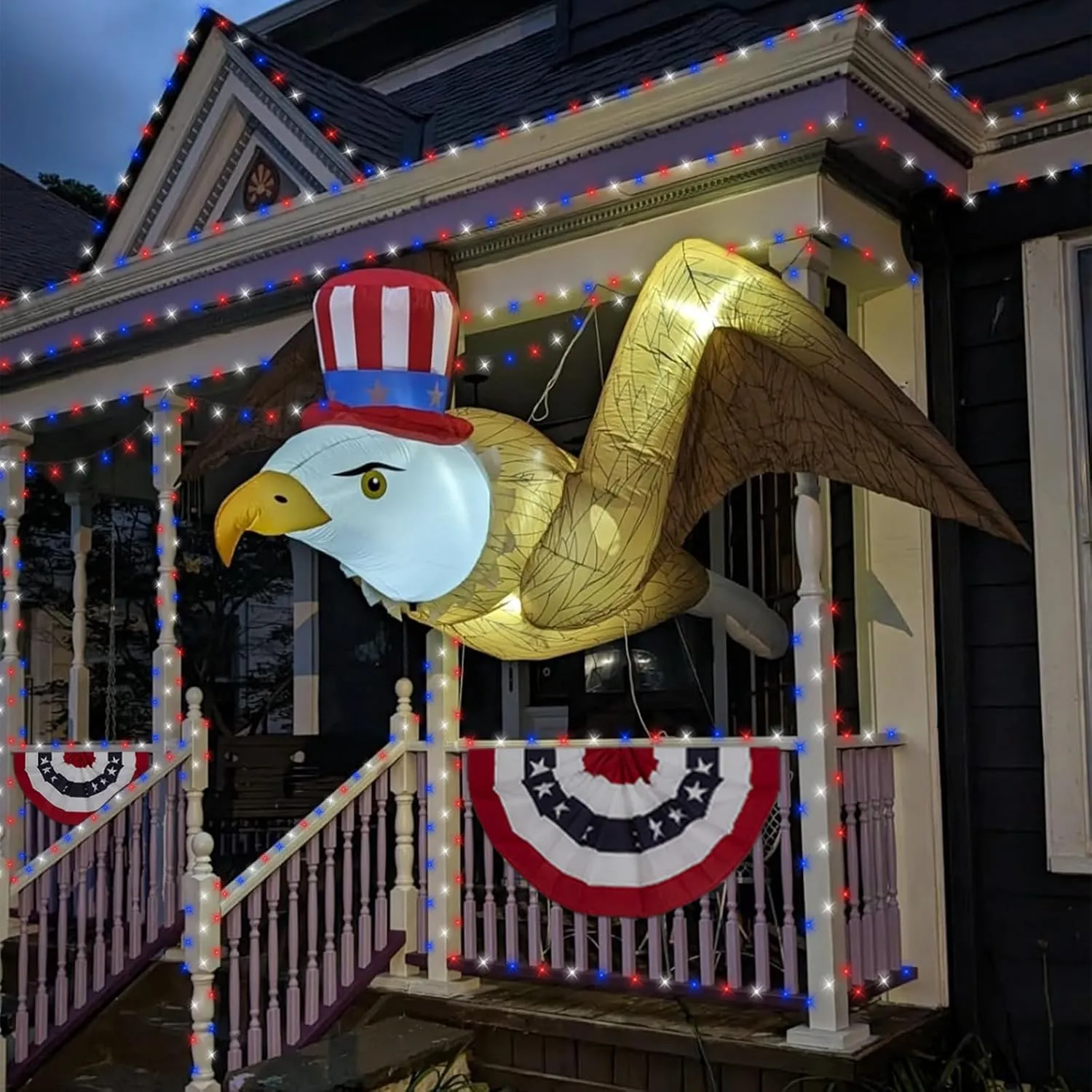 QITONG 500LED 4th of July Decorations String Lights Outdoor, 8 Modes Fourth of July Decorations Light Plug in, 165ft Patriotic Lights for Independence Day Memorial Patriotic Day Decor