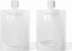 QQ Studio 50 Refillable Empty Travel Pouches for Toiletries Squeeze Pouch with Clear Flip Top Cap for Makeup, Gel, Cream, Moisturizer, Shampoo, Conditioner (Frosted Translucent, 1.69 oz)