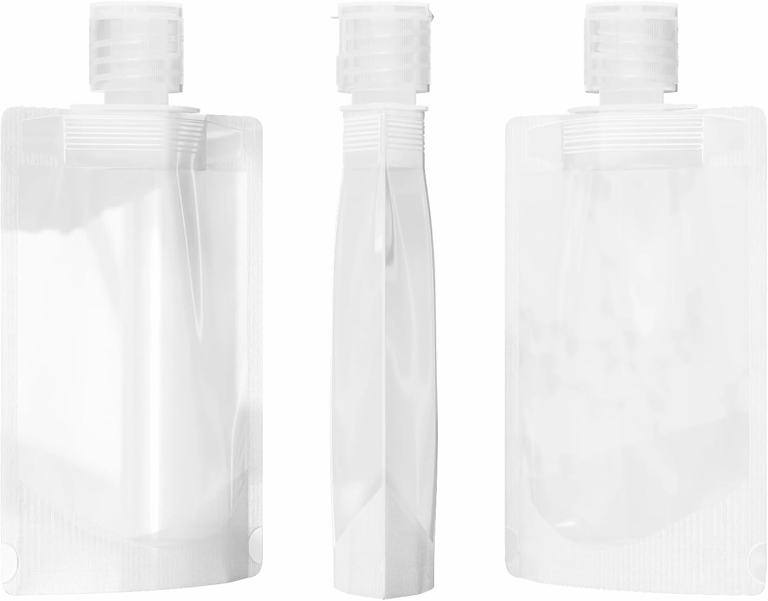 QQ Studio 50 Refillable Empty Travel Pouches for Toiletries Squeeze Pouch with Clear Flip Top Cap for Makeup, Gel, Cream, Moisturizer, Shampoo, Conditioner (Frosted Translucent, 1.69 oz)