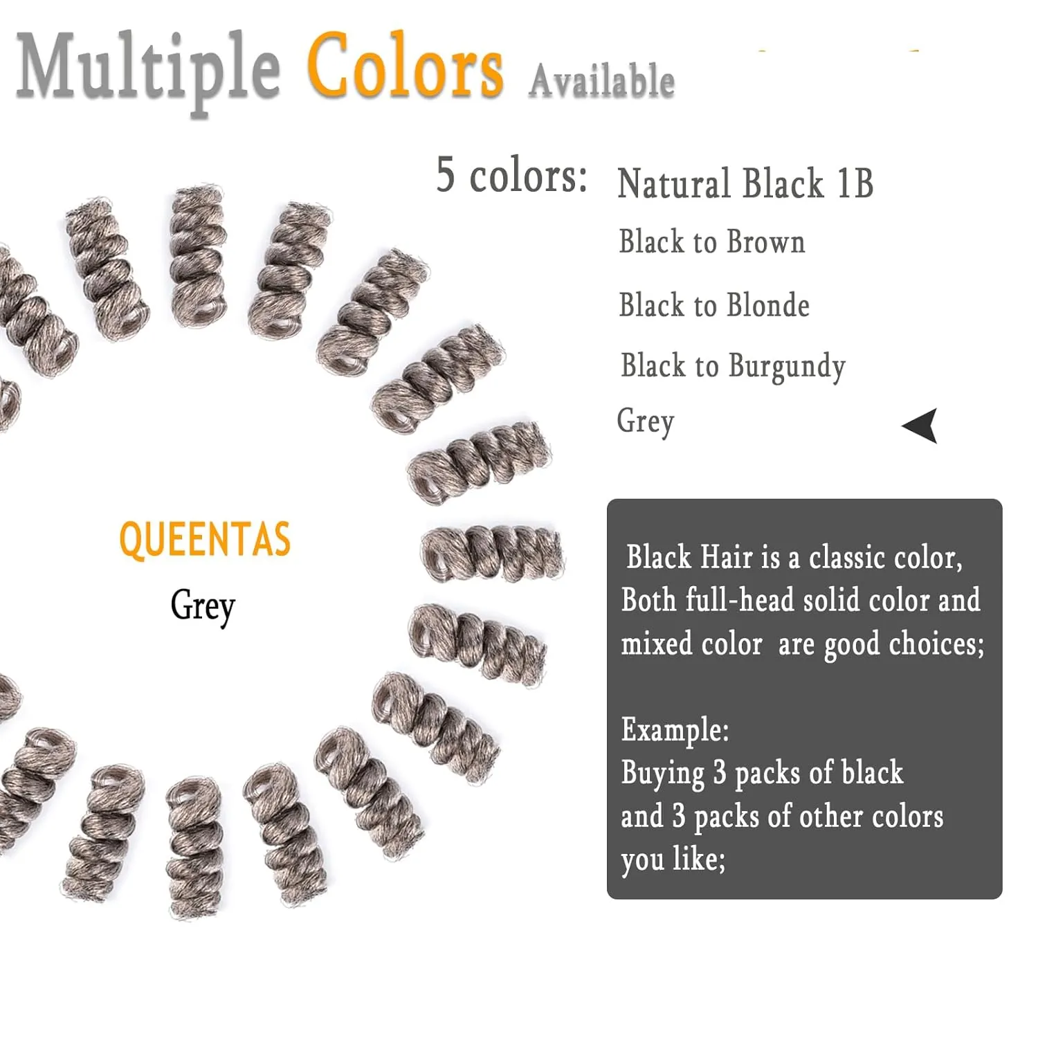 QUEENTAS 10 inch 3 Pack Grey Crochet Hair for Black Women Synthetic Afro Passion Twist Jerry Curl(8mm) Braiding Gray Jamaican Bounce Curly Crochet Hair Extensions Ringlet(Natural Black Mixed Grey)