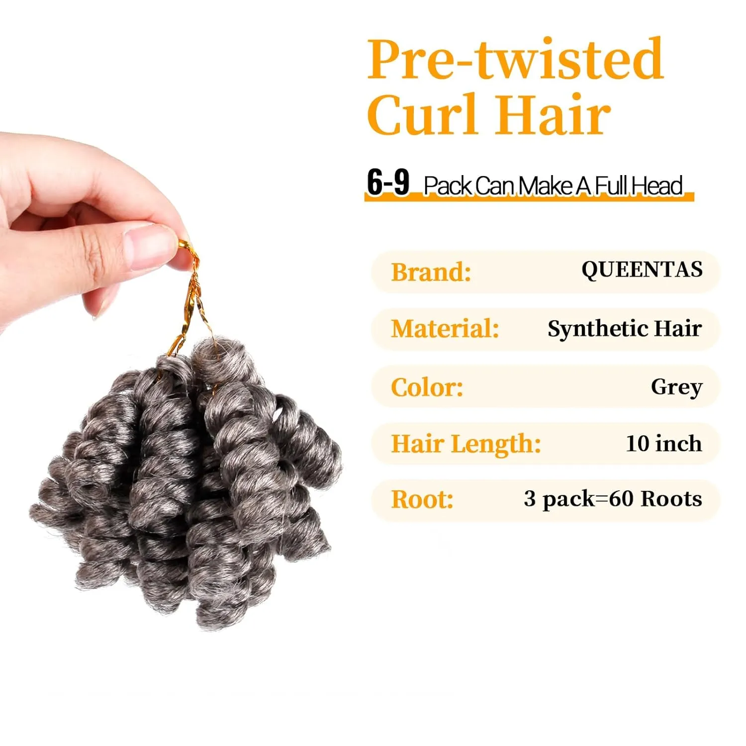QUEENTAS 10 inch 3 Pack Grey Crochet Hair for Black Women Synthetic Afro Passion Twist Jerry Curl(8mm) Braiding Gray Jamaican Bounce Curly Crochet Hair Extensions Ringlet(Natural Black Mixed Grey)