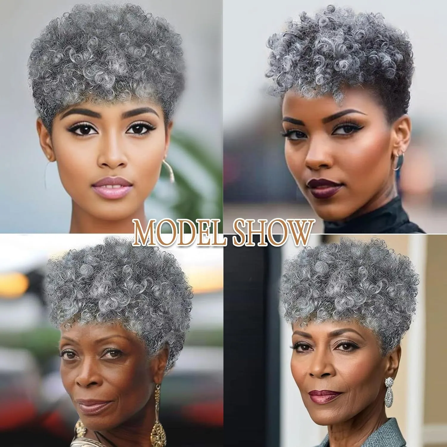 QUEENTAS 10 inch 3 Pack Grey Crochet Hair for Black Women Synthetic Afro Passion Twist Jerry Curl(8mm) Braiding Gray Jamaican Bounce Curly Crochet Hair Extensions Ringlet(Natural Black Mixed Grey)