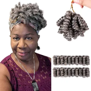 QUEENTAS 10 inch 3 Pack Grey Crochet Hair for Black Women Synthetic Afro Passion Twist Jerry Curl(8mm) Braiding Gray Jamaican Bounce Curly Crochet Hair Extensions Ringlet(Natural Black Mixed Grey)