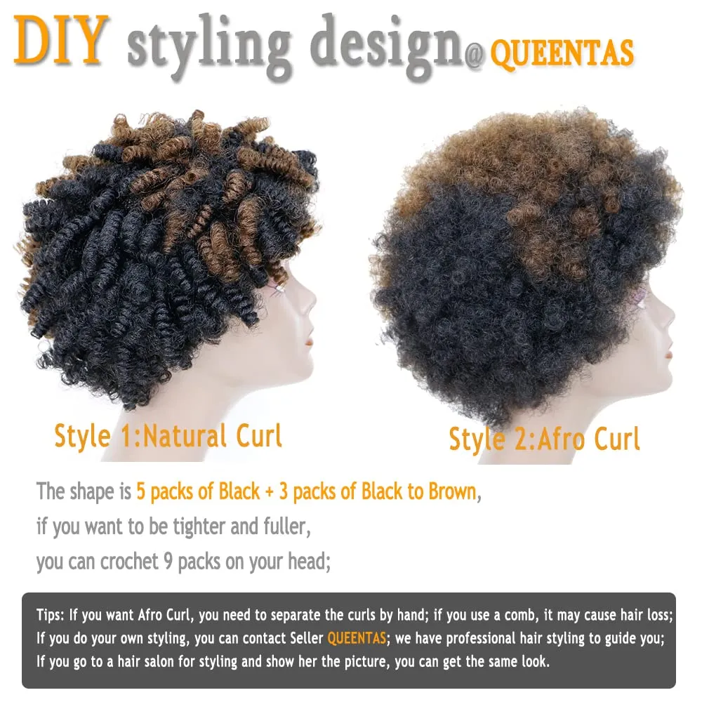 QUEENTAS 10 inch 3 Pack Grey Crochet Hair for Black Women Synthetic Afro Passion Twist Jerry Curl(8mm) Braiding Gray Jamaican Bounce Curly Crochet Hair Extensions Ringlet(Natural Black Mixed Grey)