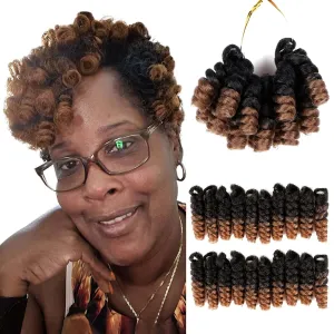 QUEENTAS 3 Packs 10 inch Short Crochet Hair for Black Women 6MM Small Wand Spiral Curl Blonde Curly Crochet Hair Extension Synthetic Jamaican Bounce Prelooped Ringlet Braids Hair(Natural Black/Blonde)
