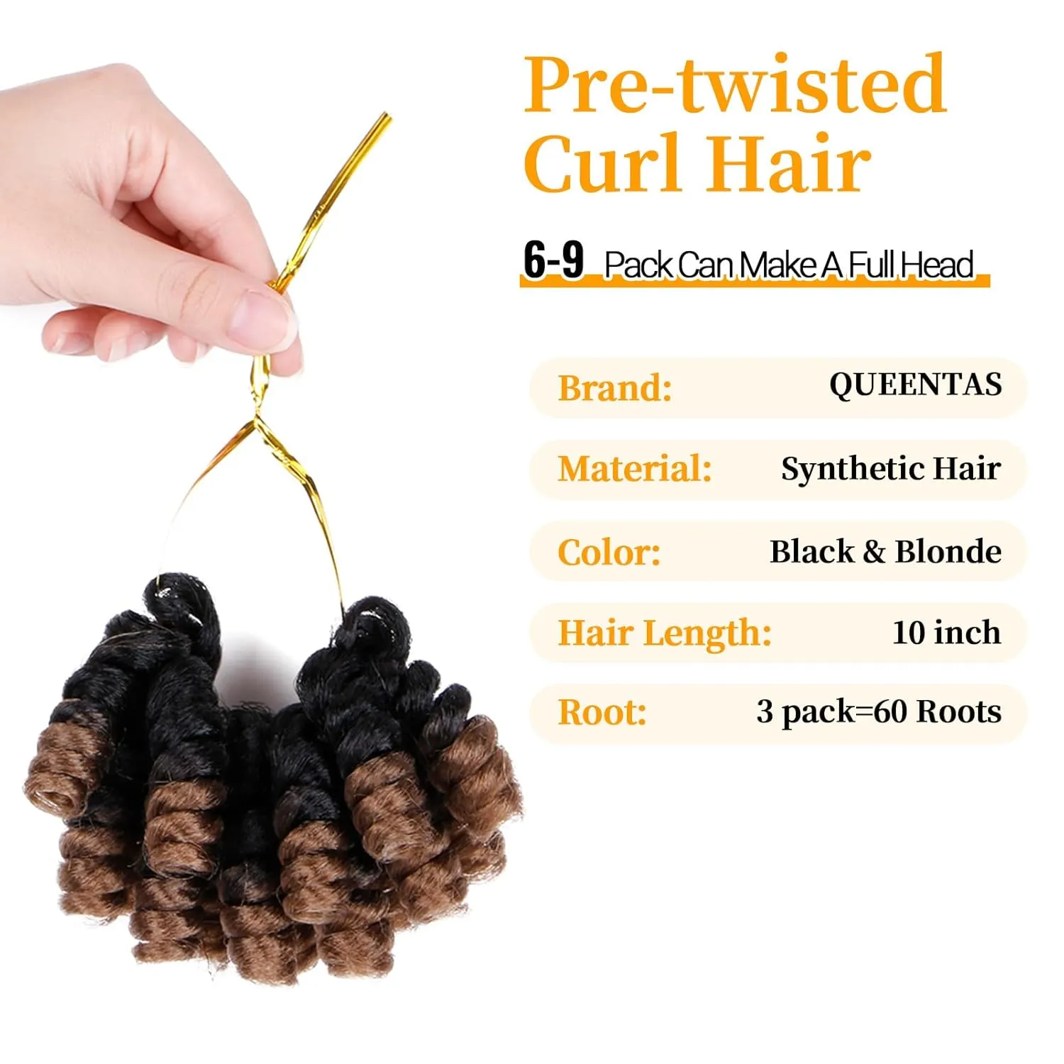 QUEENTAS 3 Packs 10 inch Short Crochet Hair for Black Women 6MM Small Wand Spiral Curl Blonde Curly Crochet Hair Extension Synthetic Jamaican Bounce Prelooped Ringlet Braids Hair(Natural Black/Blonde)