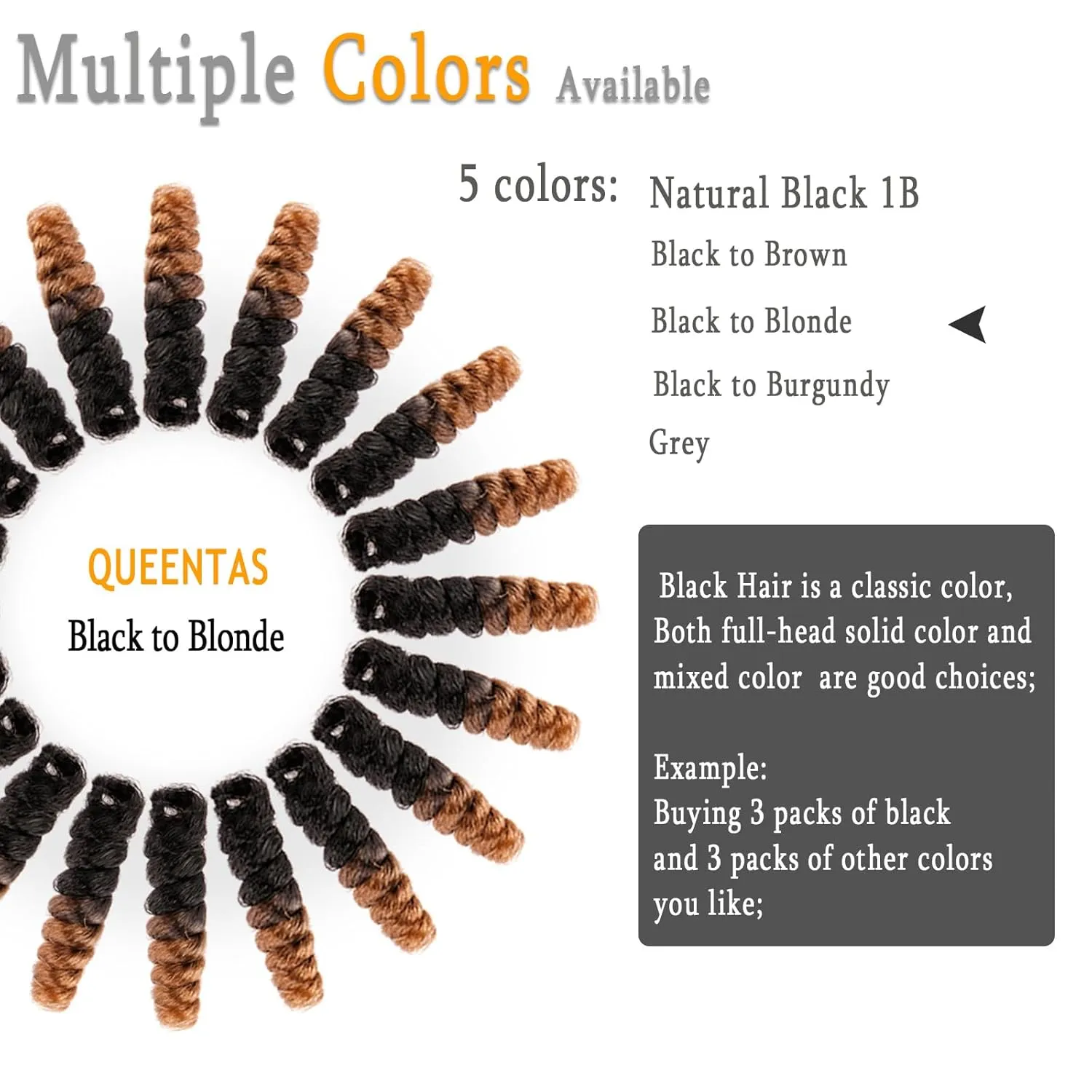 QUEENTAS 3 Packs 10 inch Short Crochet Hair for Black Women 6MM Small Wand Spiral Curl Blonde Curly Crochet Hair Extension Synthetic Jamaican Bounce Prelooped Ringlet Braids Hair(Natural Black/Blonde)