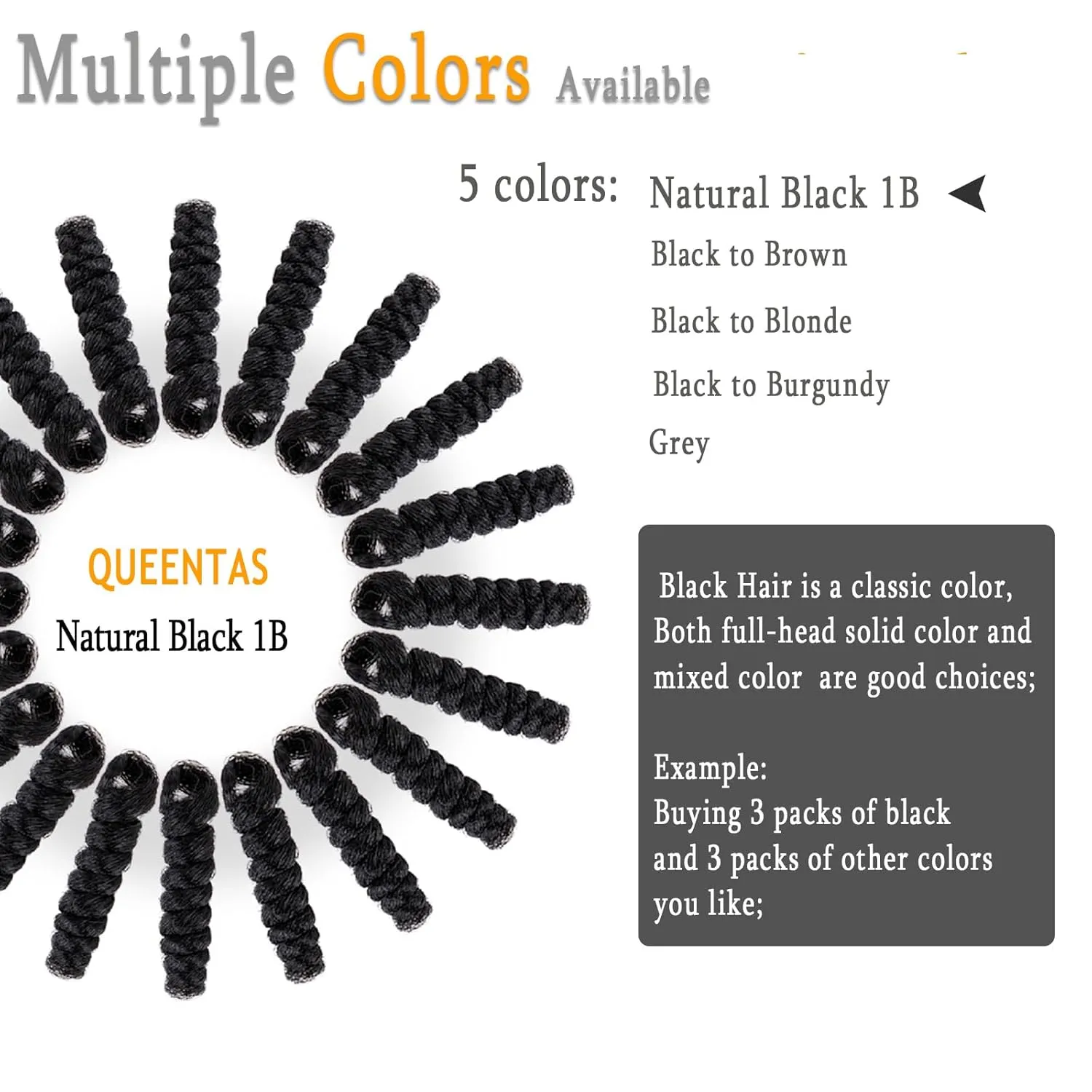 QUEENTAS 3 Packs 10 inch Short Crochet Hair for Black Women Jamaican Bounce Curly Crochet Hair Extensions Synthetic Braids Afro Passion Twist Kinky Jerry Spiral Curl Ringlet(Natural Black #1B,8mm)