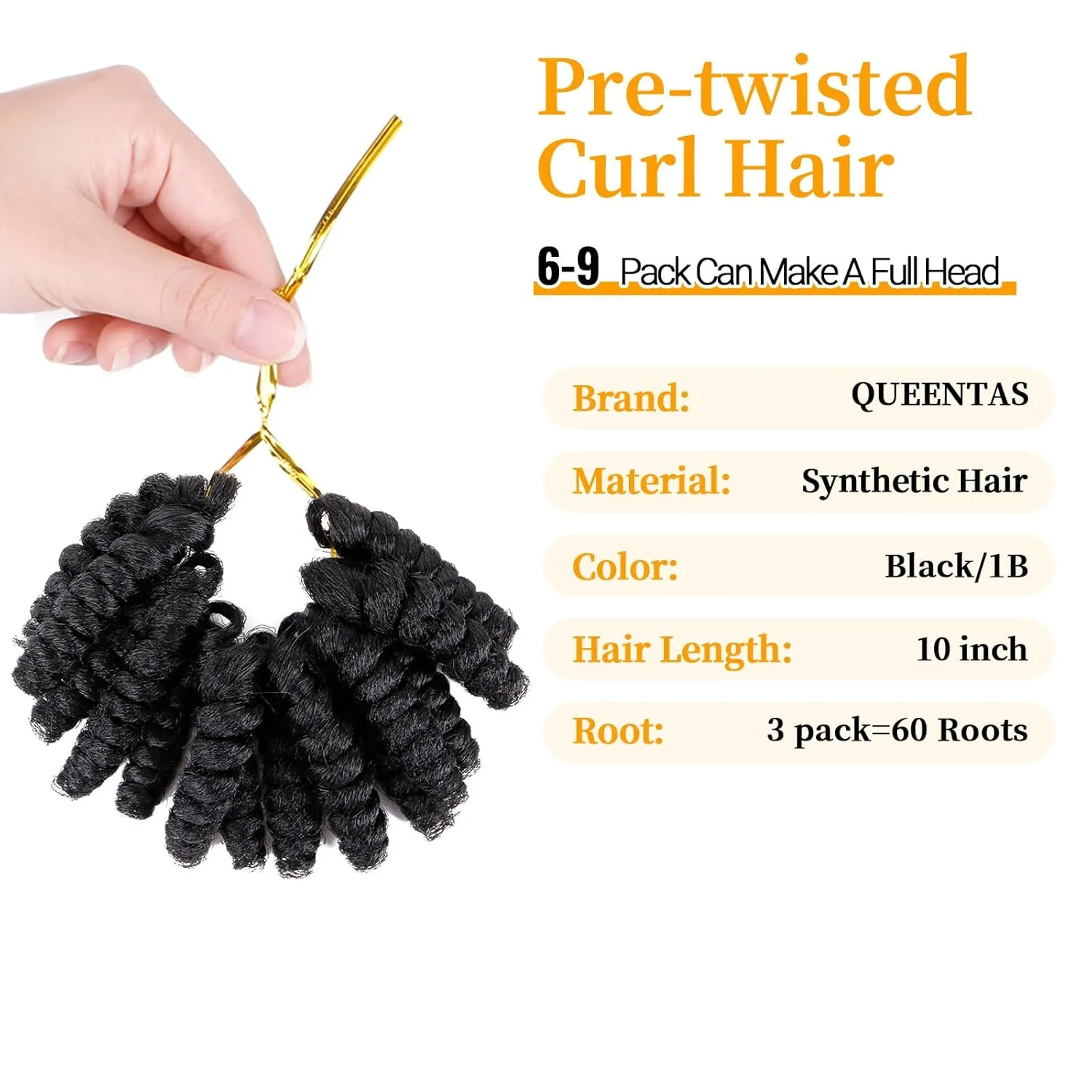 QUEENTAS 3 Packs 10 inch Short Crochet Hair for Black Women Jamaican Bounce Curly Crochet Hair Extensions Synthetic Braids Afro Passion Twist Kinky Jerry Spiral Curl Ringlet(Natural Black #1B,8mm)