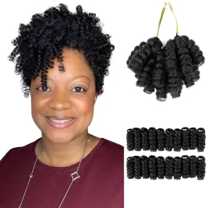 QUEENTAS 3 Packs 10 inch Short Crochet Hair for Black Women Jamaican Bounce Curly Crochet Hair Extensions Synthetic Braids Afro Passion Twist Kinky Jerry Spiral Curl Ringlet(Natural Black #1B,8mm)