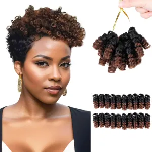 QUEENTAS Short Crochet Hair for Black Women 3 Packs 10inch Brown Jamaican Bounce Curly Crochet Synthetic Hair Extensions 6MM Small Curl Braids Prelooped Twist Wand Jerry Curl(Natural Black/Brown)