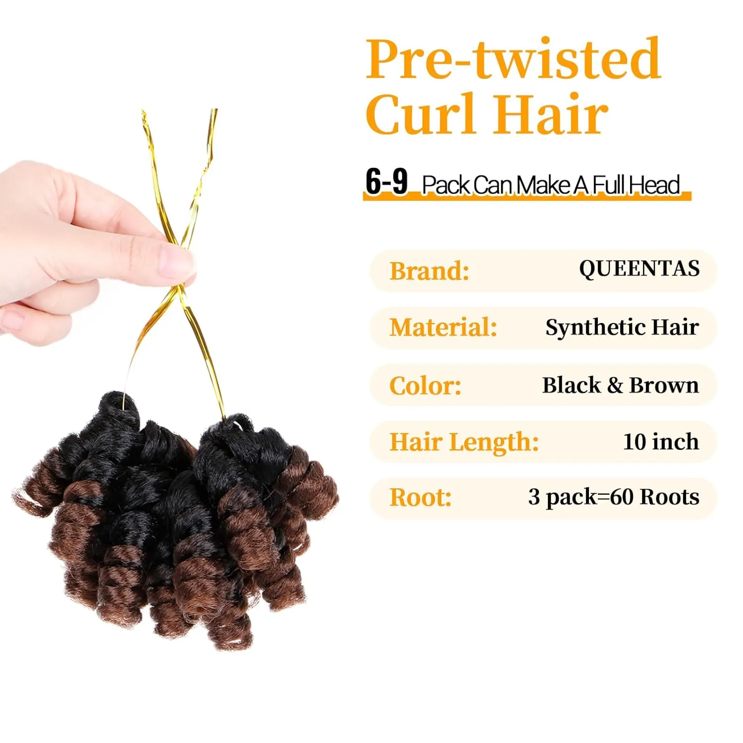 QUEENTAS Short Crochet Hair for Black Women 3 Packs 10inch Brown Jamaican Bounce Curly Crochet Synthetic Hair Extensions 6MM Small Curl Braids Prelooped Twist Wand Jerry Curl(Natural Black/Brown)