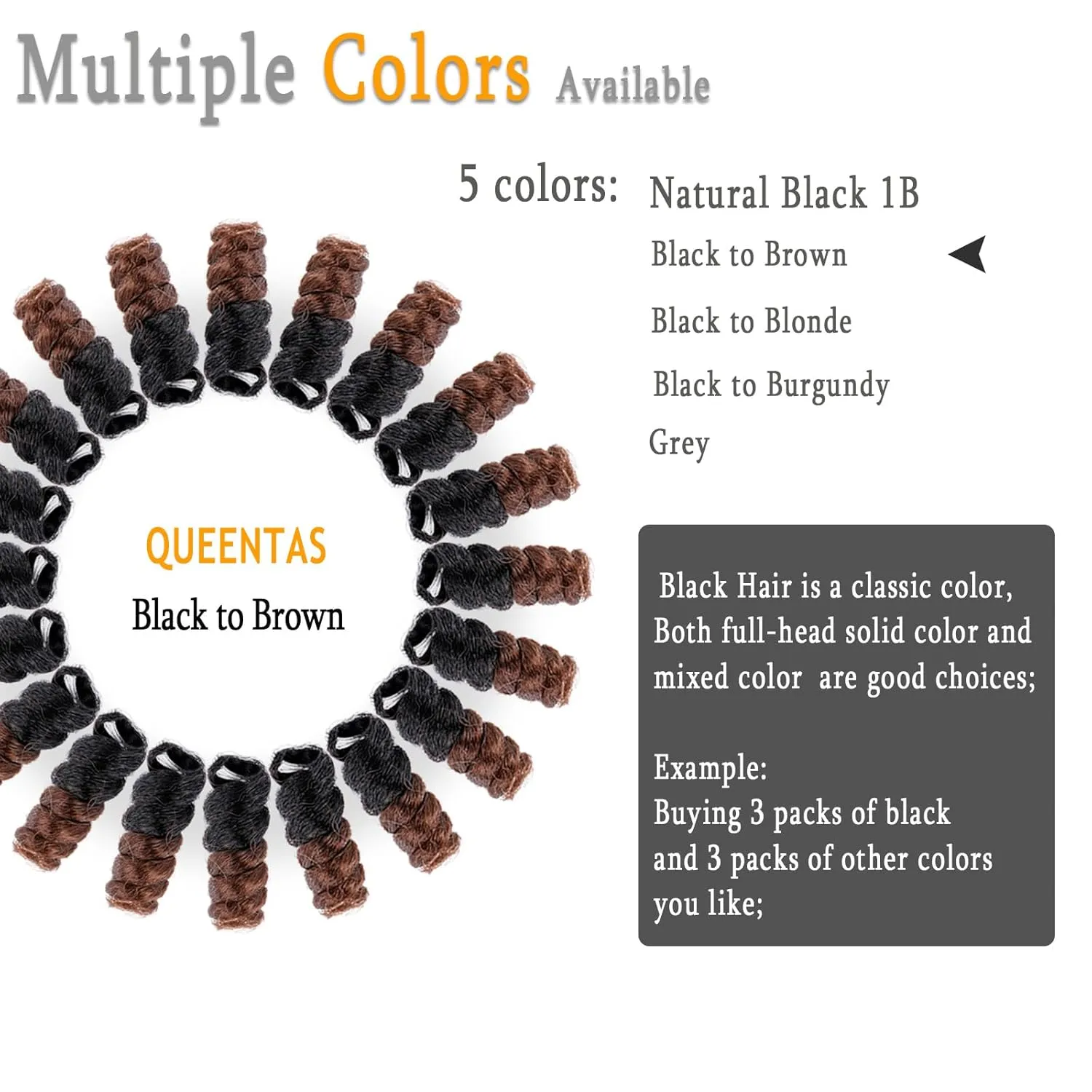QUEENTAS Short Crochet Hair for Black Women 3 Packs 10inch Brown Jamaican Bounce Curly Crochet Synthetic Hair Extensions 6MM Small Curl Braids Prelooped Twist Wand Jerry Curl(Natural Black/Brown)