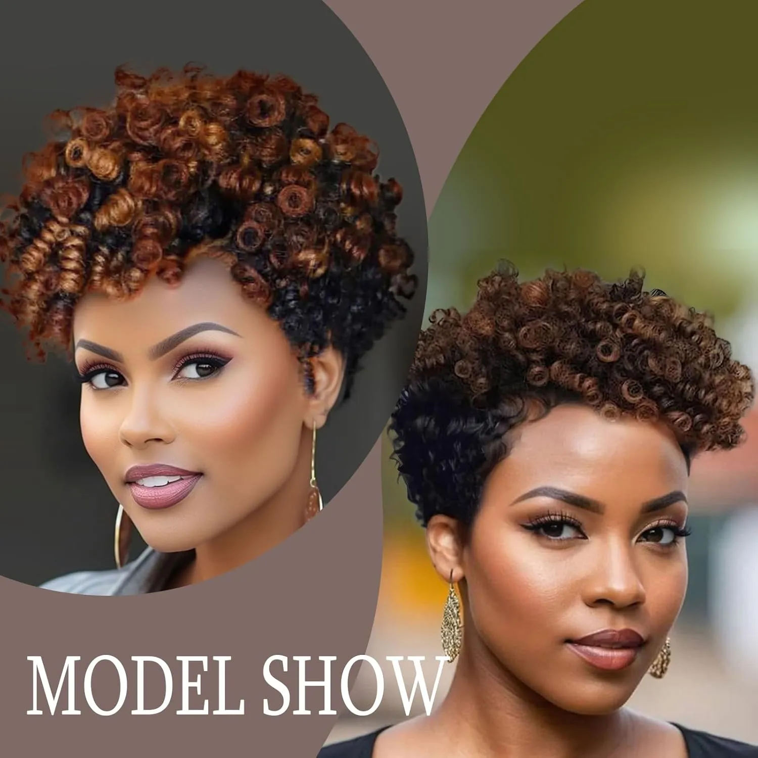 QUEENTAS Short Crochet Hair for Black Women 3 Packs 10inch Brown Jamaican Bounce Curly Crochet Synthetic Hair Extensions 6MM Small Curl Braids Prelooped Twist Wand Jerry Curl(Natural Black/Brown)