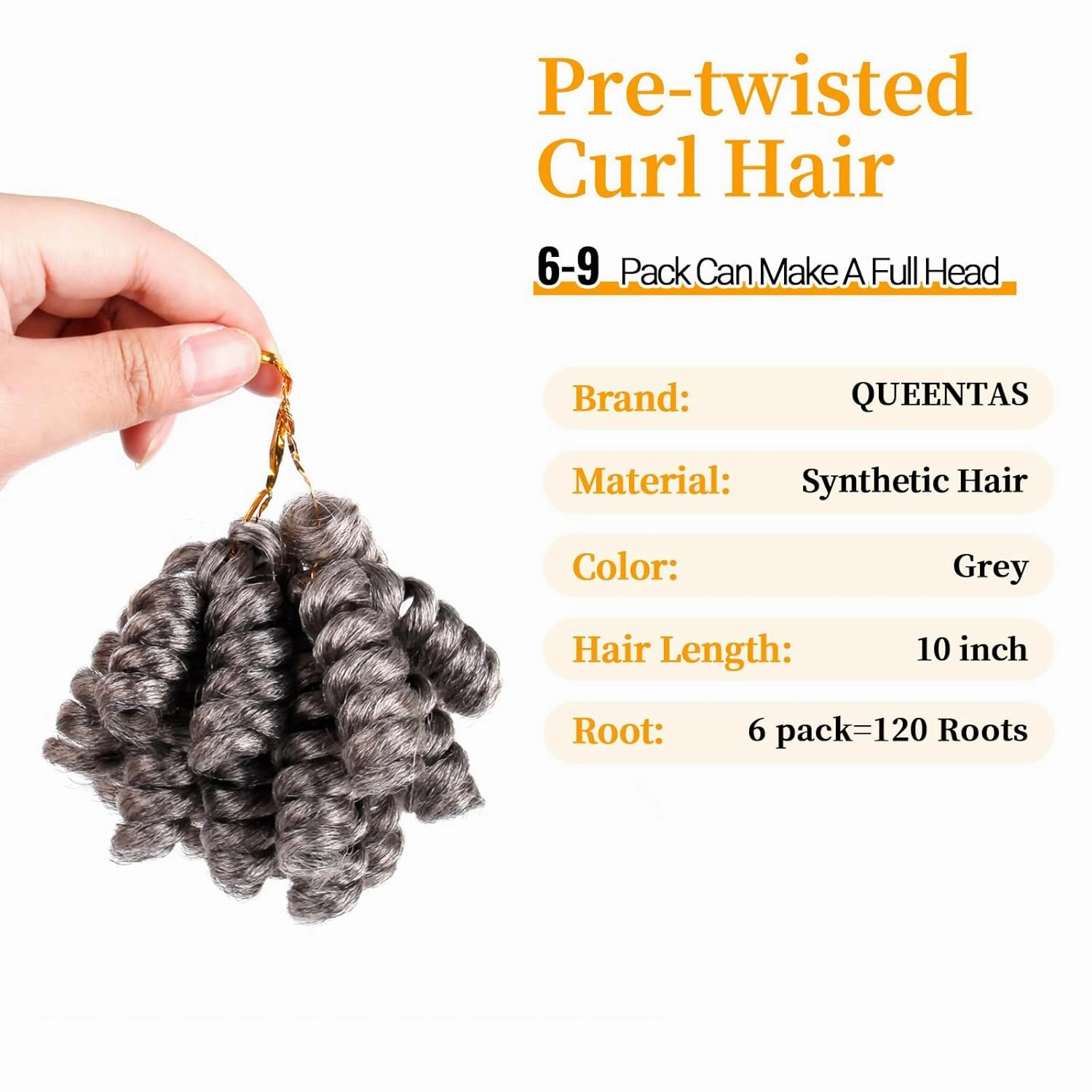 QUEENTAS 10 inch 6 Pack Grey Crochet Hair for Black Women Synthetic Afro Passion Twist Jerry Curl(8mm) Braiding Gray Jamaican Bounce Curly Crochet Hair Extensions(Natural Black Mixed Grey)