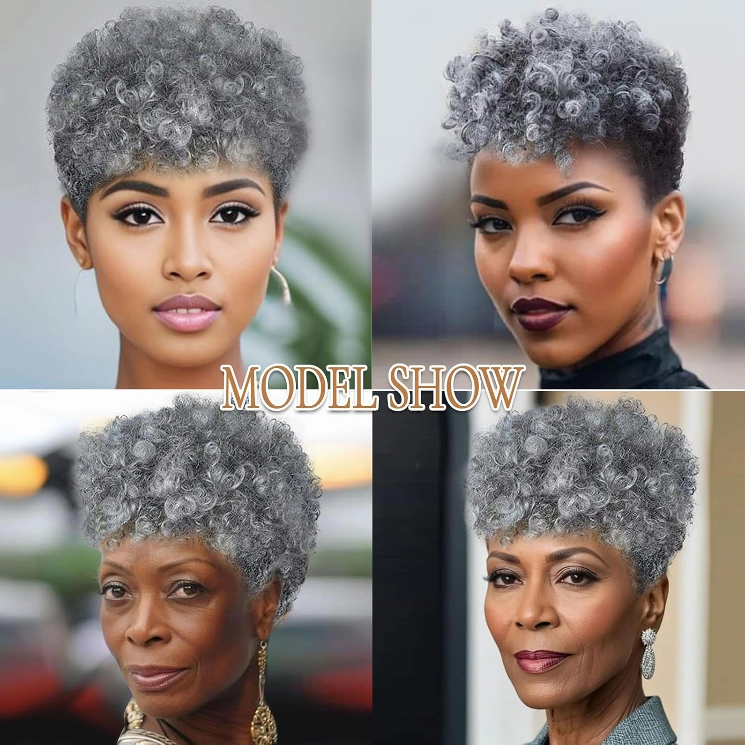 QUEENTAS 10 inch 6 Pack Grey Crochet Hair for Black Women Synthetic Afro Passion Twist Jerry Curl(8mm) Braiding Gray Jamaican Bounce Curly Crochet Hair Extensions(Natural Black Mixed Grey)