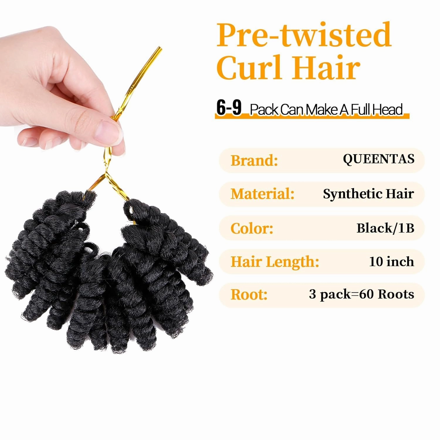 QUEENTAS 3 Packs 10 inch Short Crochet Hair for Black Women Jamaican Bounce Curly Crochet Hair Extensions Synthetic Braids Afro Passion Twist Kinky Jerry Spiral Curl Ringlet(Natural Black #1B,6mm)